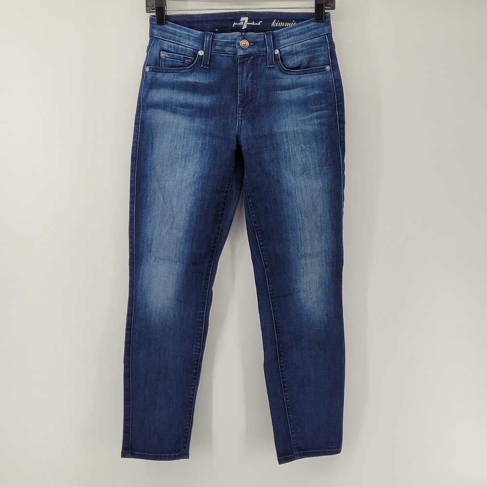 7 For All Mankind Women's Straight Leg Jeans in Dark Blue Wash